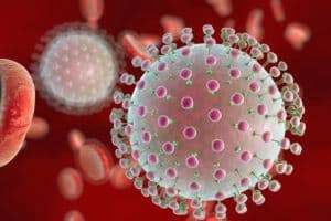 Virus Zika en sangre con glóbulos rojos, un virus que causa fiebre Zika en Brasil y otros países tropicales.