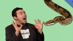 Un hombre gritando a una serpiente